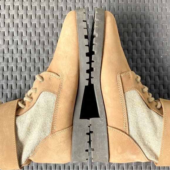 Trader Bay High Tan ankle boot leather fabric lace up buckle chunky heel flat - Picture 7 of 14